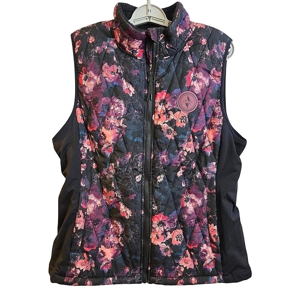 Skechers Women's Floral Print Vest Black Pink Sleeveless Zip Size Small - Picture 1 of 8